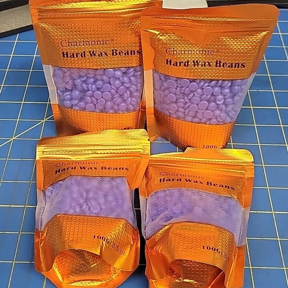 Charmonic Hard Wax Beans Blue  Packages Set of 4 Bags 100g Each New